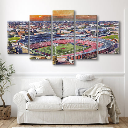 Gerald J Ford Stadium, Southern Methodist Football Painting Stadium, Sport Art, Mixed 5 Panel, Canvas Print Wall Art
