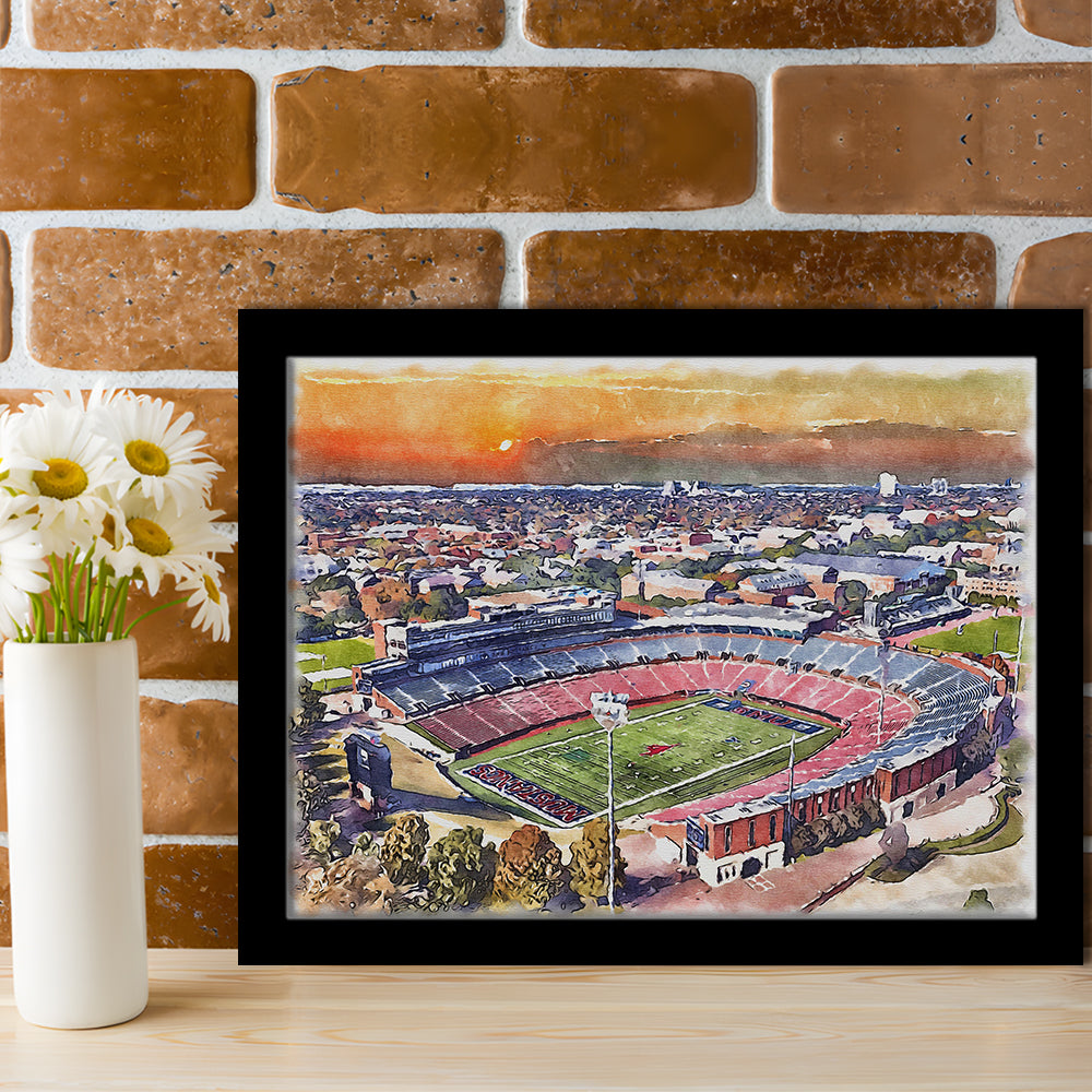 Gerald J Ford Stadium, Southern Methodist Football Painting Stadium, Sport Gift Art, Framed Art Print Wall Decor