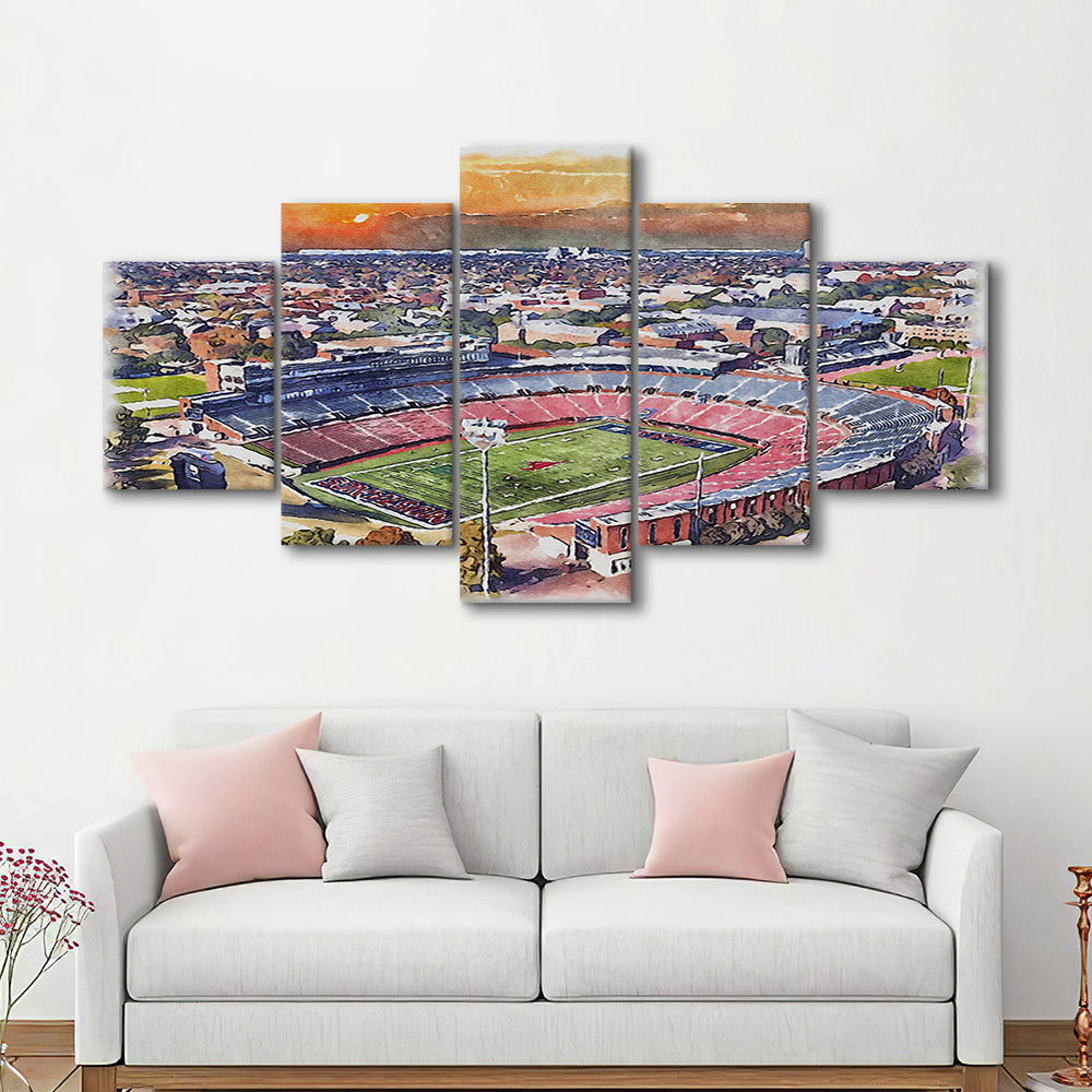 Gerald J Ford Stadium, Southern Methodist Football Painting Stadium, Sport Art, Mixed 5 Panel, Canvas Print Wall Art