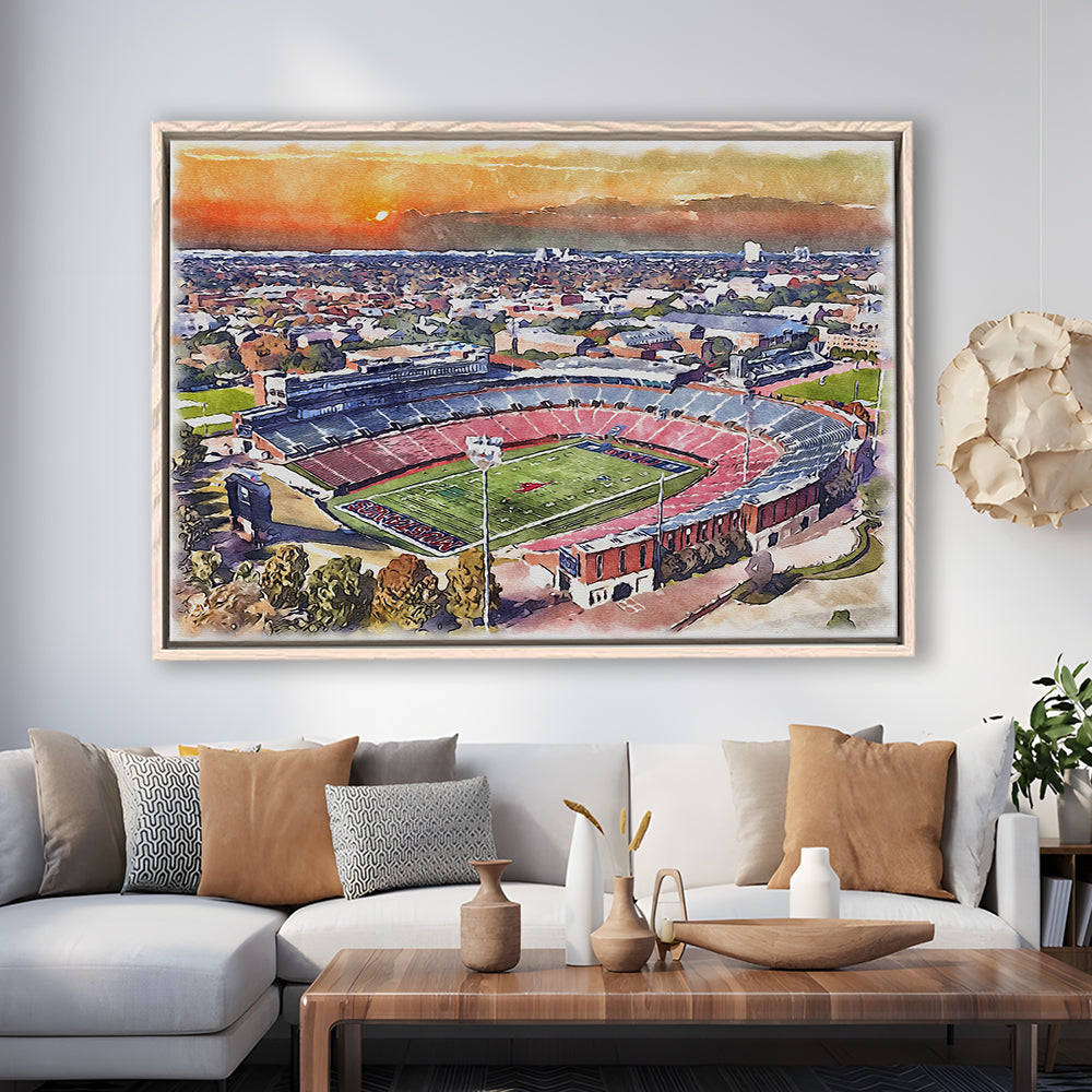 Gerald J Ford Stadium, Southern Methodist Football Painting Stadium, Sport Gift Art, Framed Canvas Print Wall Art