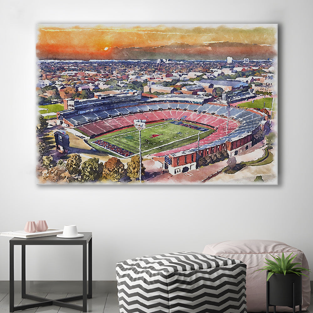 Gerald J Ford Stadium, Southern Methodist Football Painting Stadium, Sport Art, Gifts for him, Canvas Print Wall Art