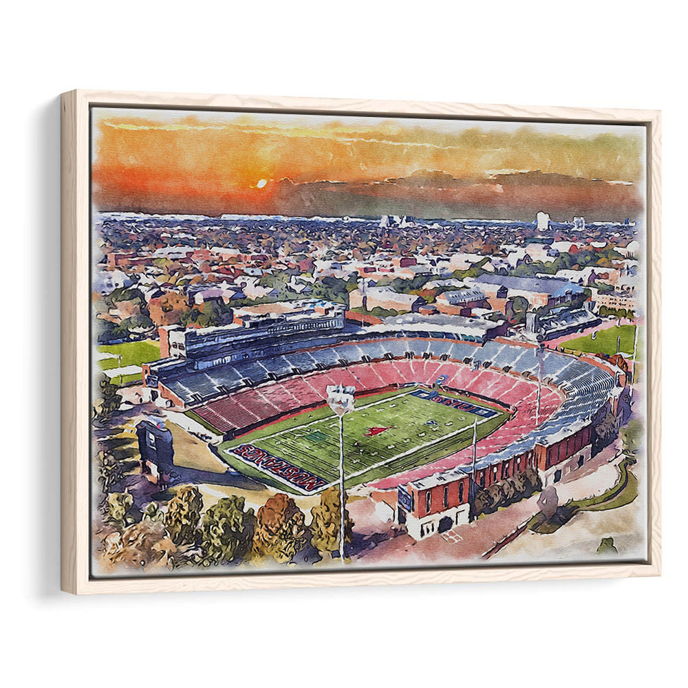 Gerald J Ford Stadium, Southern Methodist Football Painting Stadium, Sport Gift Art, Framed Canvas Print Wall Art