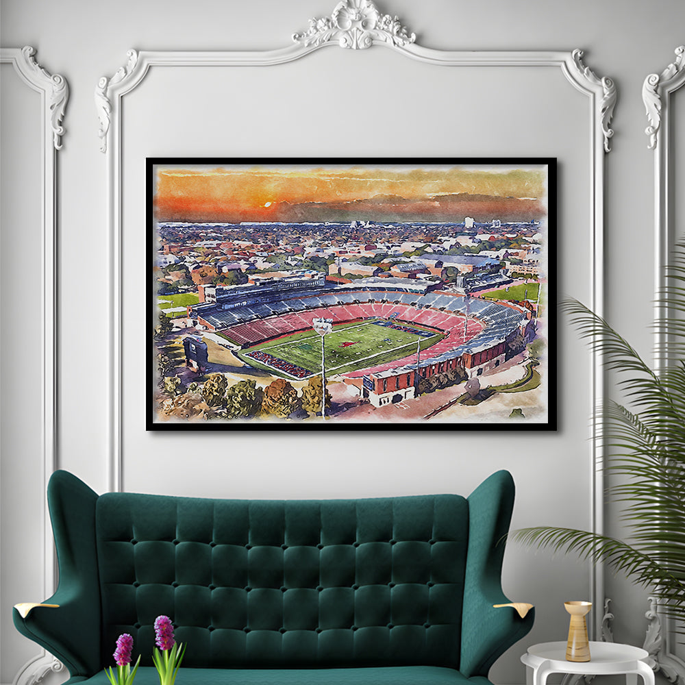 Gerald J Ford Stadium, Southern Methodist Football Painting Stadium, Sport Gift Art, Framed Art Print Wall Decor