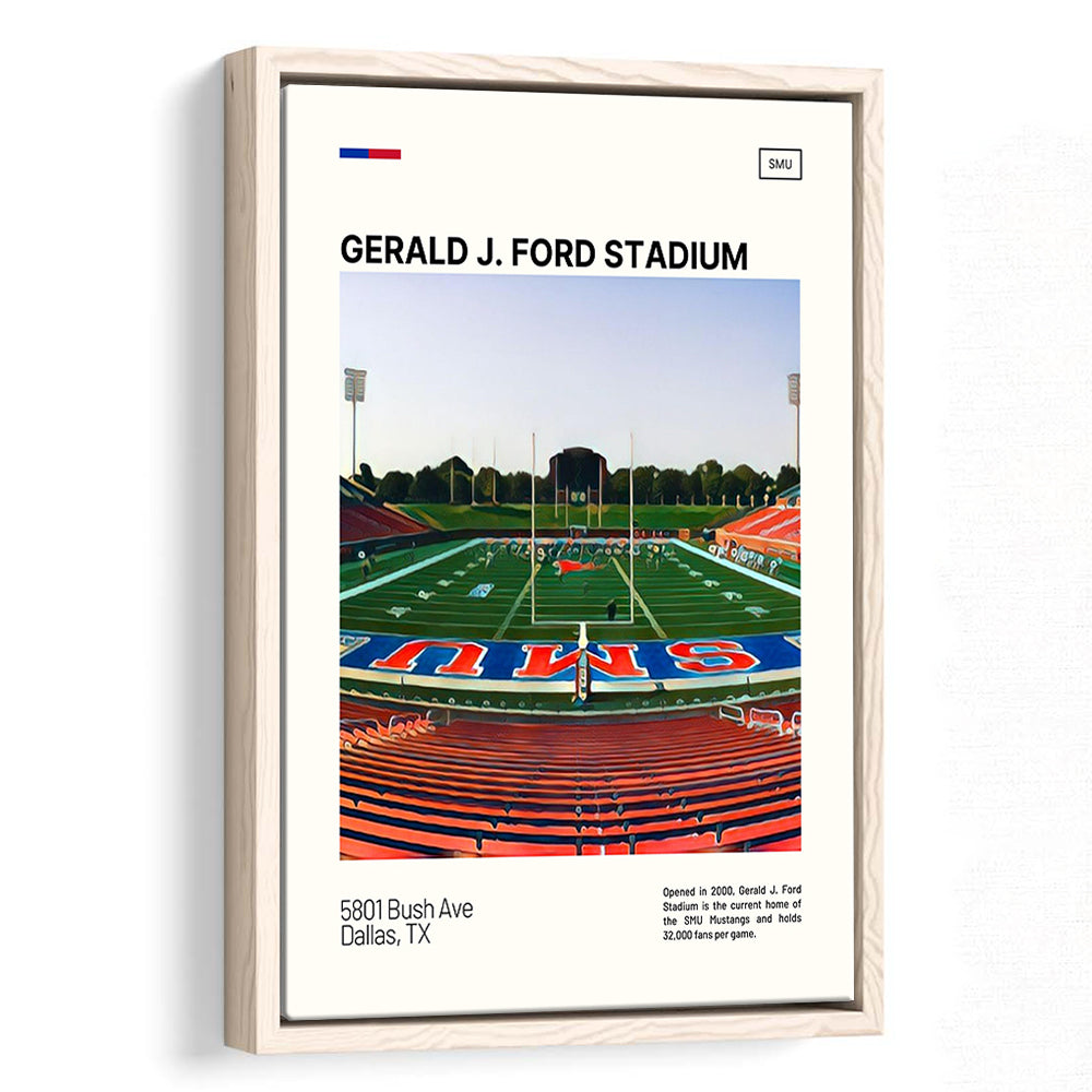 Gerald J. Ford Stadium Print, SMU Mustangs Stadium Canvas Art, Man Cave Gift, Floating Framed Canvas Print Wall Art