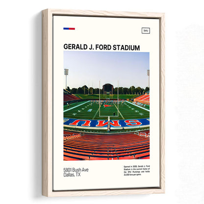 Gerald J. Ford Stadium Print, SMU Mustangs Stadium Canvas Art, Man Cave Gift, Floating Framed Canvas Print Wall Art
