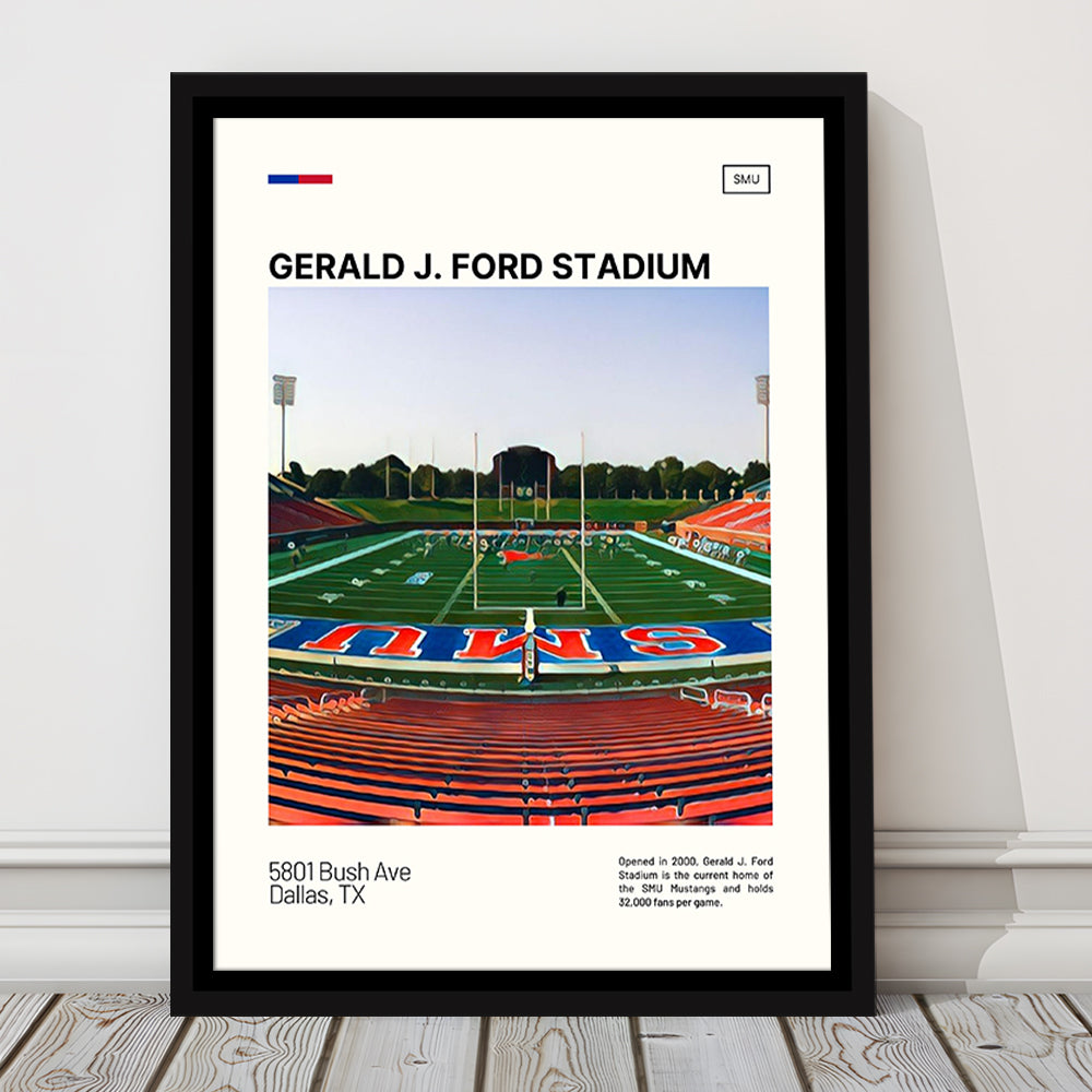 Gerald J. Ford Stadium Print, SMU Mustangs Stadium Canvas Art, Man Cave Gift, Floating Framed Canvas Print Wall Art