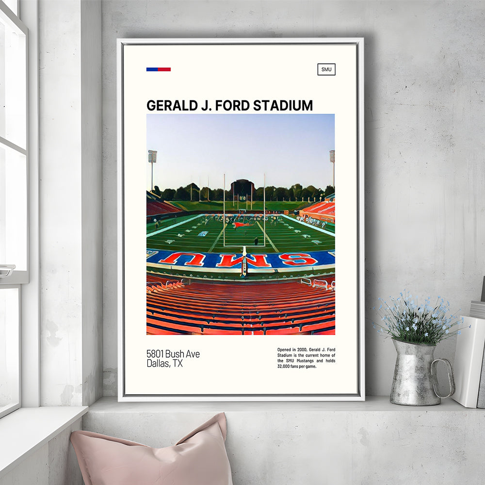Gerald J. Ford Stadium Print, SMU Mustangs Stadium Canvas Art, Man Cave Gift, Floating Framed Canvas Print Wall Art