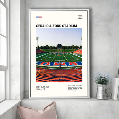 Gerald J. Ford Stadium Print, SMU Mustangs Stadium Canvas Art, Man Cave Gift, Floating Framed Canvas Print Wall Art