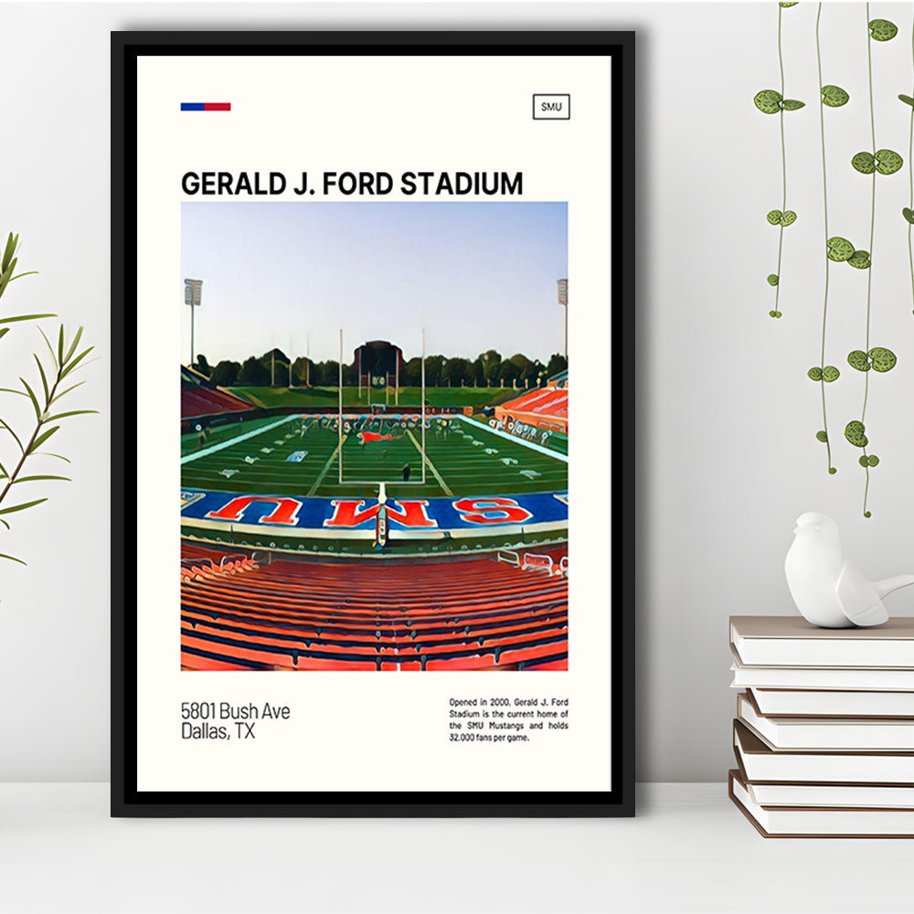 Gerald J. Ford Stadium Print, SMU Mustangs Stadium Canvas Art, Man Cave Gift, Floating Framed Canvas Print Wall Art
