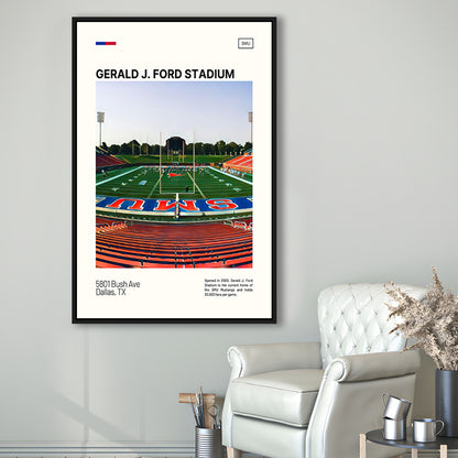 Gerald J. Ford Stadium Print, SMU Mustangs Stadium Canvas Art, Man Cave Gift, Floating Framed Canvas Print Wall Art