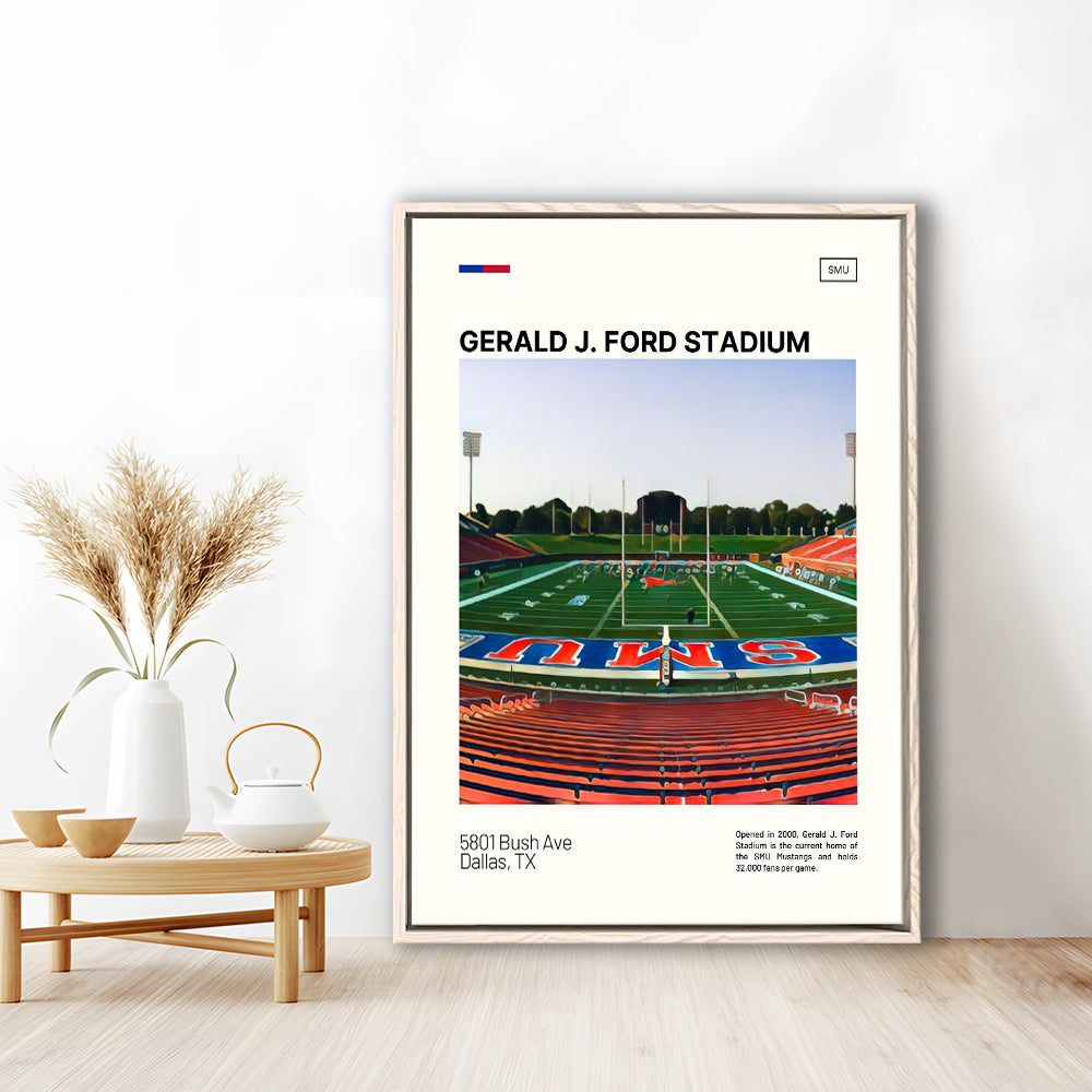 Gerald J. Ford Stadium Print, SMU Mustangs Stadium Canvas Art, Man Cave Gift, Floating Framed Canvas Print Wall Art