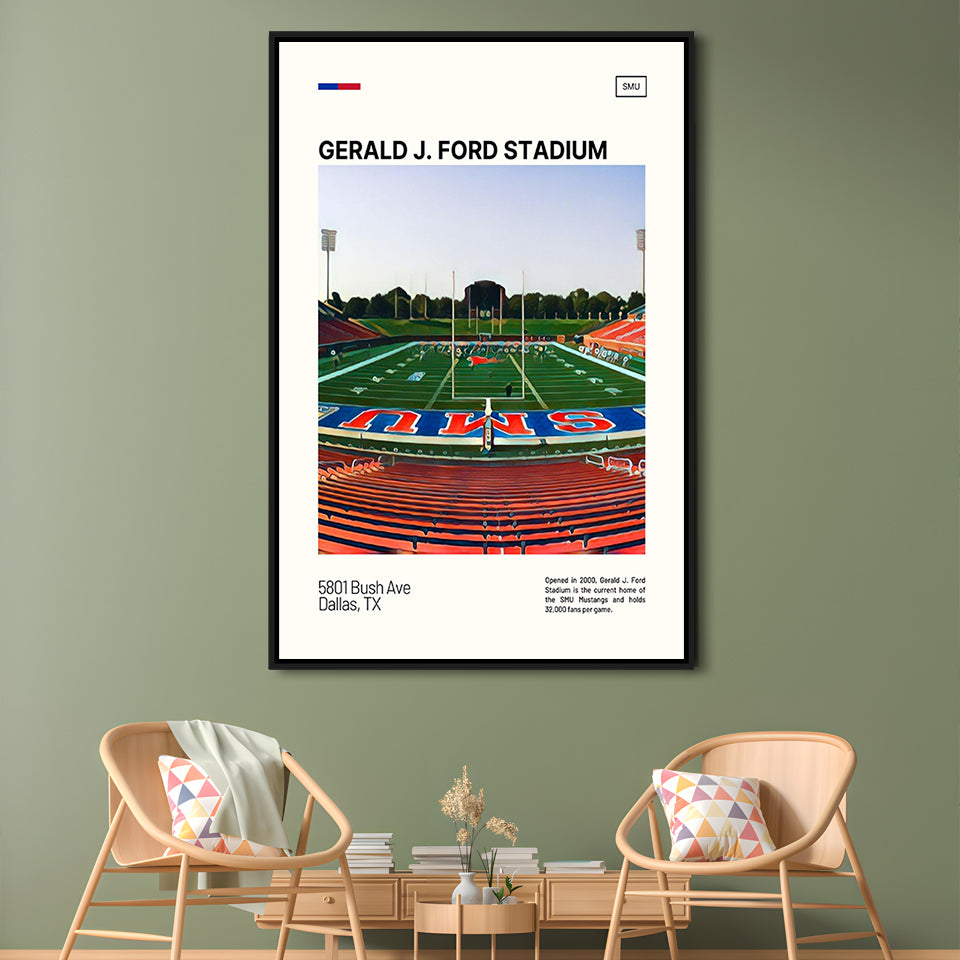 Gerald J. Ford Stadium Print, SMU Mustangs Stadium Canvas Art, Man Cave Gift, Floating Framed Canvas Print Wall Art