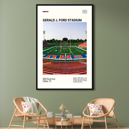 Gerald J. Ford Stadium Print, SMU Mustangs Stadium Canvas Art, Man Cave Gift, Floating Framed Canvas Print Wall Art