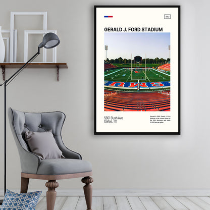 Gerald J. Ford Stadium Print, SMU Mustangs Stadium Canvas Art, Man Cave Gift, Floating Framed Canvas Print Wall Art