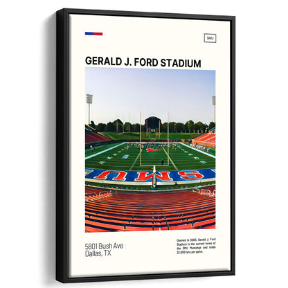 Gerald J. Ford Stadium Print, SMU Mustangs Stadium Canvas Art, Man Cave Gift, Floating Framed Canvas Print Wall Art