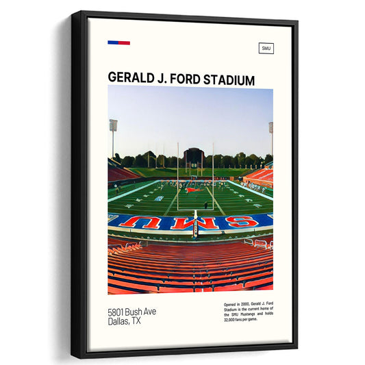 Gerald J. Ford Stadium Print, SMU Mustangs Stadium Canvas Art, Man Cave Gift, Floating Framed Canvas Print Wall Art