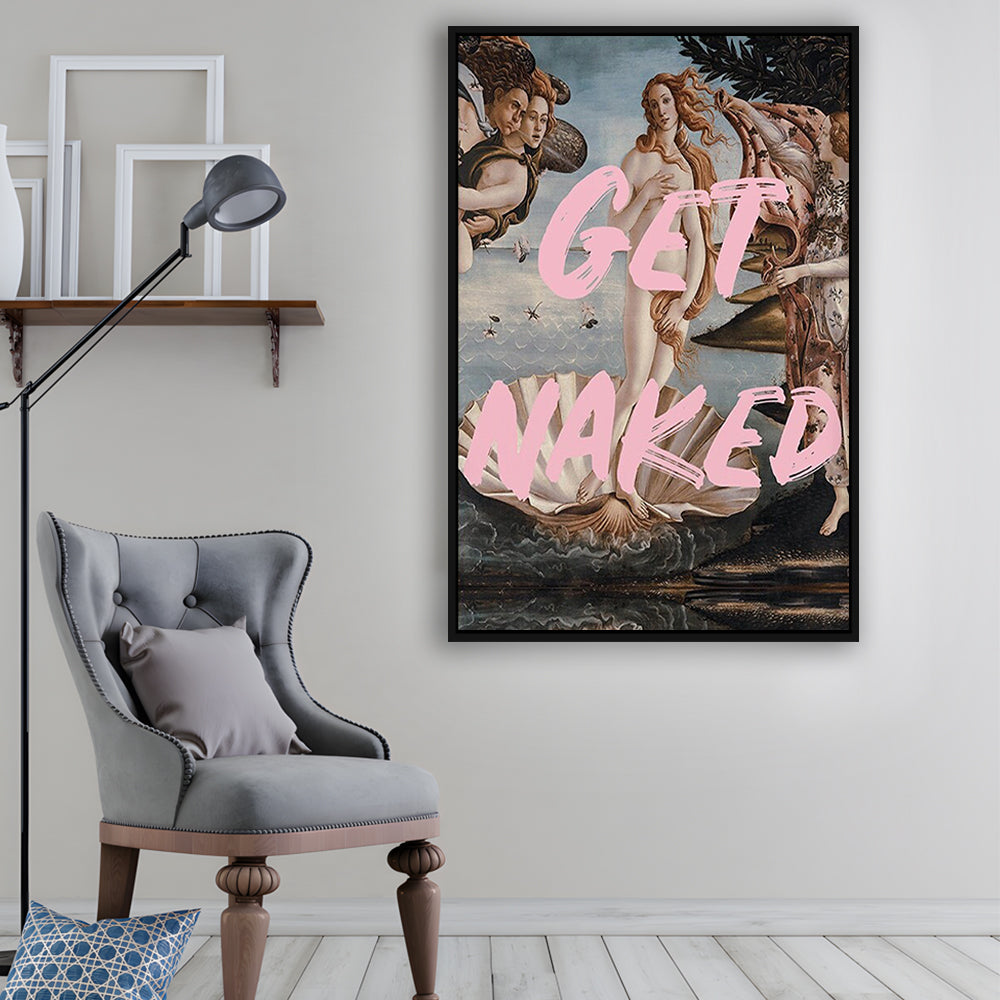 Get Naked Bathroom, Venus Wall Print, Get Naked Print, Quote Print, Altered Art Print, Framed Canvas Prints Wall Art