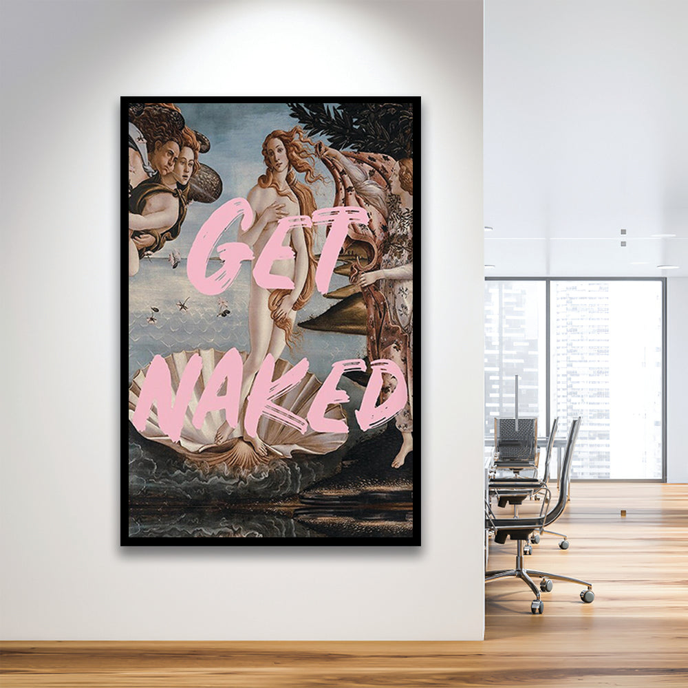 Get Naked Bathroom, Venus Wall Print, Get Naked Print, Quote Print, Altered Art Print, Framed Art Prints Wall Decor