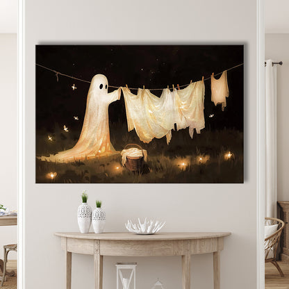 Ghost Print Ghost Hanging Laundry Moody Vintage Fun Halloween Art, Canvas Print Wall Art, Wall Decor, Painting Canvas