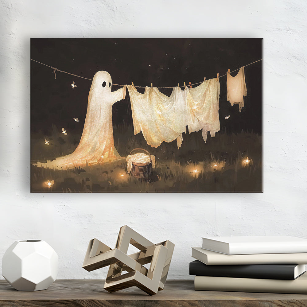 Ghost Print Ghost Hanging Laundry Moody Vintage Fun Halloween Art, Canvas Print Wall Art, Wall Decor, Painting Canvas
