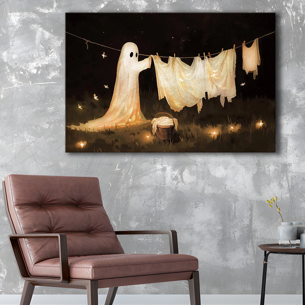 Ghost Print Ghost Hanging Laundry Moody Vintage Fun Halloween Art, Canvas Print Wall Art, Wall Decor, Painting Canvas