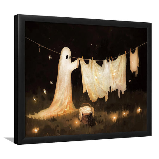 Ghost Print Ghost Hanging Laundry Moody Vintage Fun Halloween Art, Framed Art Print Wall Decor, Picture Framed