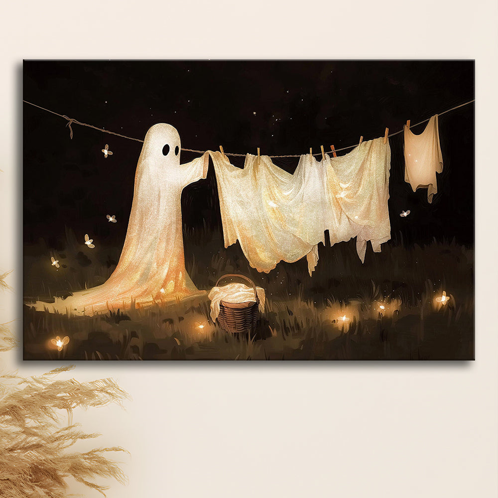 Ghost Print Ghost Hanging Laundry Moody Vintage Fun Halloween Art, Canvas Print Wall Art, Wall Decor, Painting Canvas