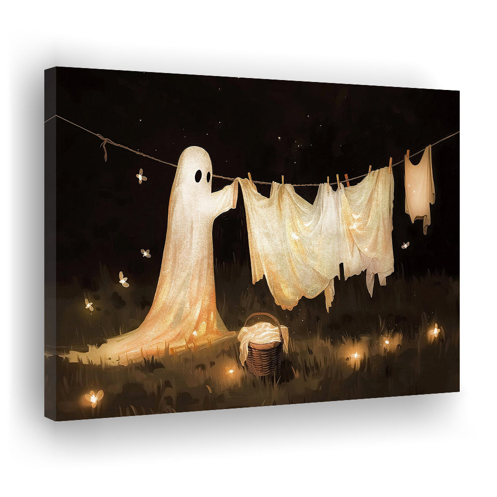 Ghost Print Ghost Hanging Laundry Moody Vintage Fun Halloween Art, Canvas Print Wall Art, Wall Decor, Painting Canvas