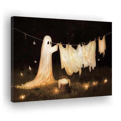 Ghost Print Ghost Hanging Laundry Moody Vintage Fun Halloween Art, Canvas Print Wall Art, Wall Decor, Painting Canvas