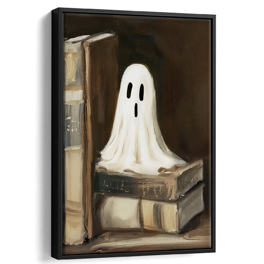 Ghost Print,Halloween Decor,Moody Vintage Print,Spooky,Ghost Painting, Framed Canvas Print Wall Art, Floating Frame