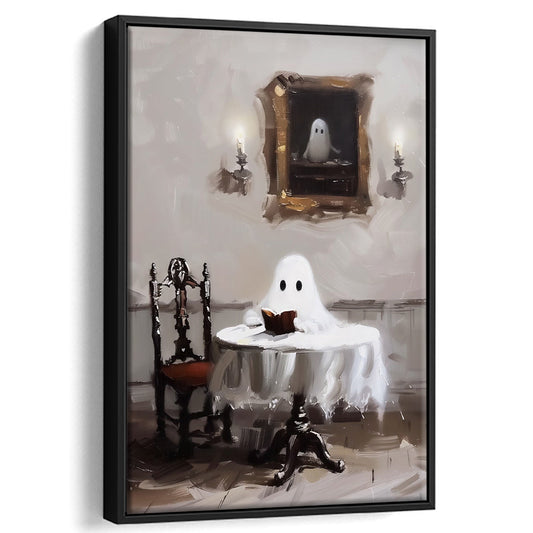 Ghost Print,Halloween Decor,Vintage Print,Spooky,Ghost Painting100, Framed Canvas Print Wall Art, Floating Frame