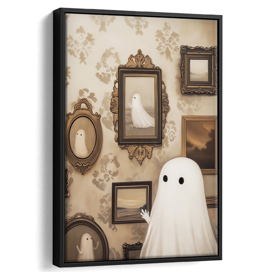 Ghost Print,Halloween Decor,Vintage Print,Spooky,Ghost Painting, Framed Canvas Print Wall Art, Floating Frame