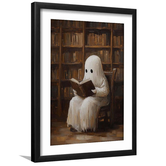 Ghost Reading Book Print, Vintage Art, Dark Academia, Gothic Victorian Painting, Cottagecore Art, Framed Art Print, White Border