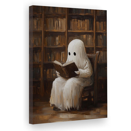 Ghost Reading Book Print, Vintage Art, Dark Academia, Gothic Victorian Painting, Cottagecore Art, Canvas Print, Canvas Decor