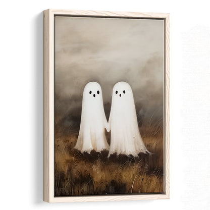 Ghosts in Field Print Halloween Decor, Ghost Painting Academia , Framed Canvas Print Wall Art, Floating Frame
