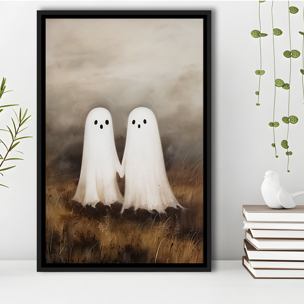 Ghosts in Field Print Halloween Decor, Ghost Painting Academia , Framed Canvas Print Wall Art, Floating Frame