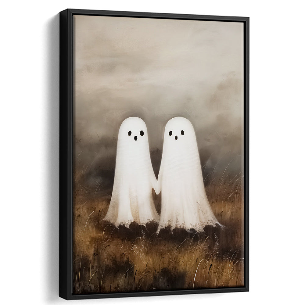Ghosts in Field Print Halloween Decor, Ghost Painting Academia , Framed Canvas Print Wall Art, Floating Frame