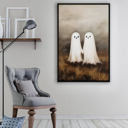 Ghosts in Field Print Halloween Decor, Ghost Painting Academia , Framed Canvas Print Wall Art, Floating Frame