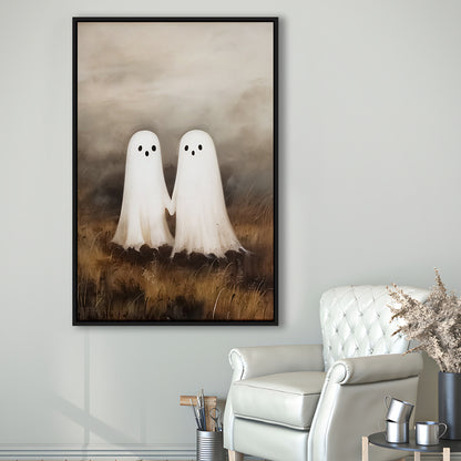 Ghosts in Field Print Halloween Decor, Ghost Painting Academia , Framed Canvas Print Wall Art, Floating Frame