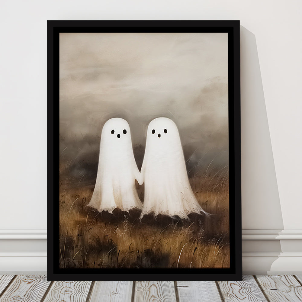 Ghosts in Field Print Halloween Decor, Ghost Painting Academia , Framed Canvas Print Wall Art, Floating Frame