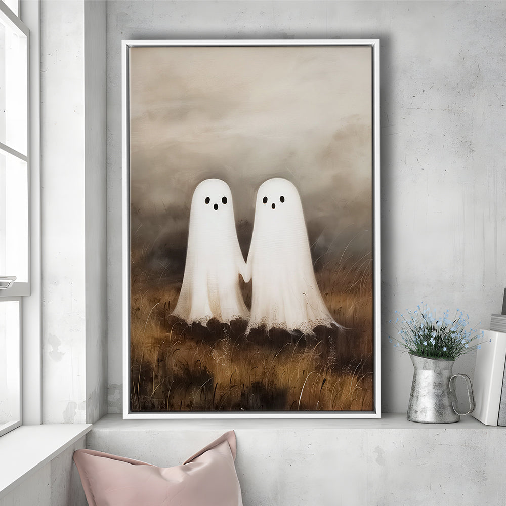 Ghosts in Field Print Halloween Decor, Ghost Painting Academia , Framed Canvas Print Wall Art, Floating Frame