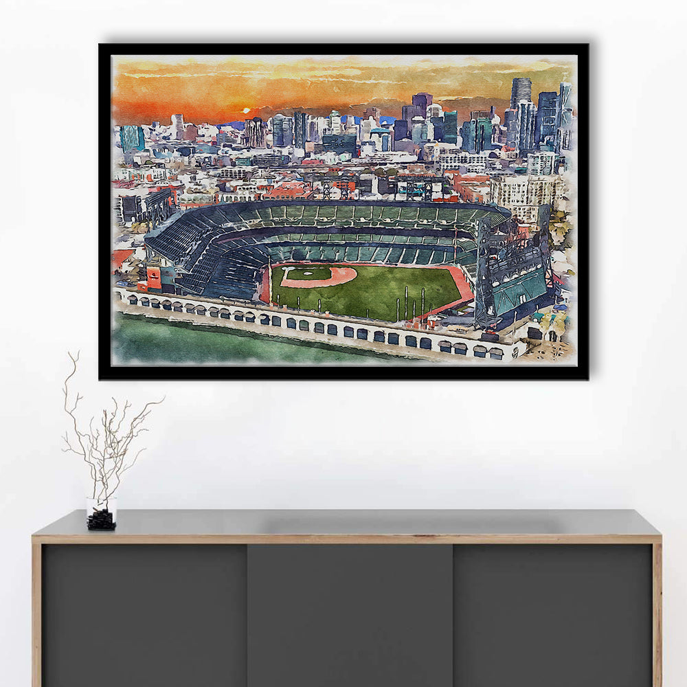 Giants Baseball Stadium, Oracle Park Watercolor, Sport Gift Art, Framed Art Print Wall Decor