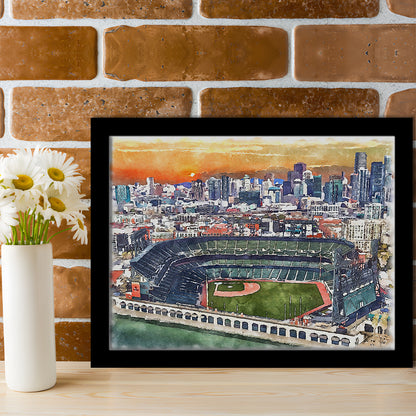 Giants Baseball Stadium, Oracle Park Watercolor, Sport Gift Art, Framed Art Print Wall Decor