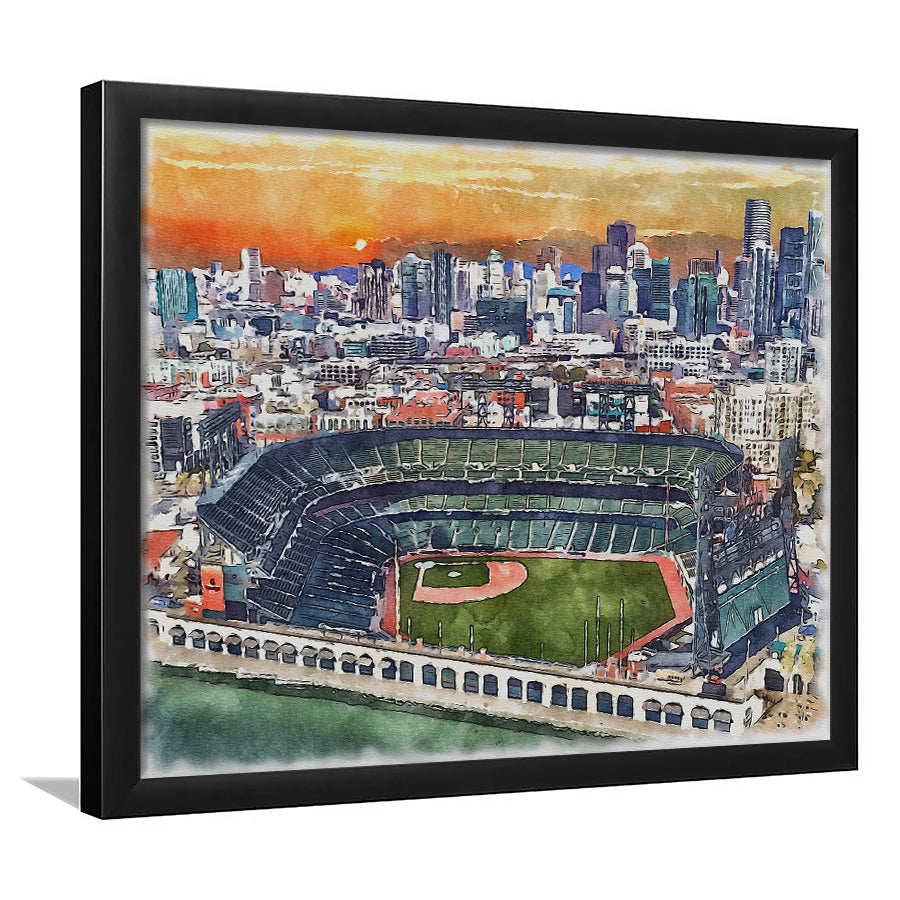 Giants Baseball Stadium, Oracle Park Watercolor, Sport Gift Art, Framed Art Print Wall Decor