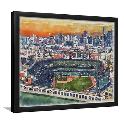 Giants Baseball Stadium, Oracle Park Watercolor, Sport Gift Art, Framed Art Print Wall Decor