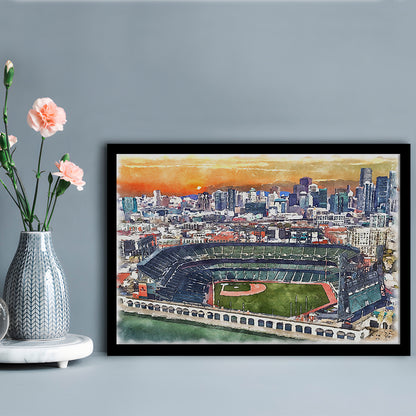 Giants Baseball Stadium, Oracle Park Watercolor, Sport Gift Art, Framed Art Print Wall Decor