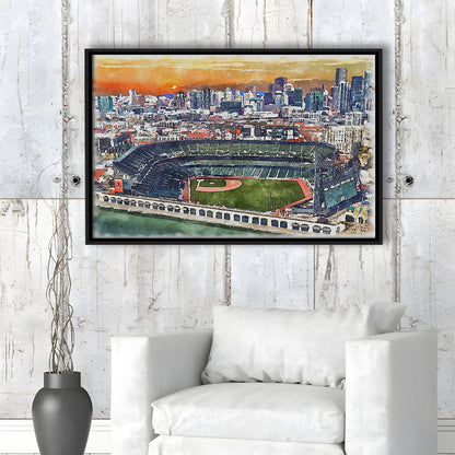 Giants Baseball Stadium, Oracle Park Watercolor, Sport Gift Art, Framed Canvas Print Wall Art