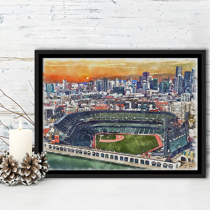 Giants Baseball Stadium, Oracle Park Watercolor, Sport Gift Art, Framed Canvas Print Wall Art
