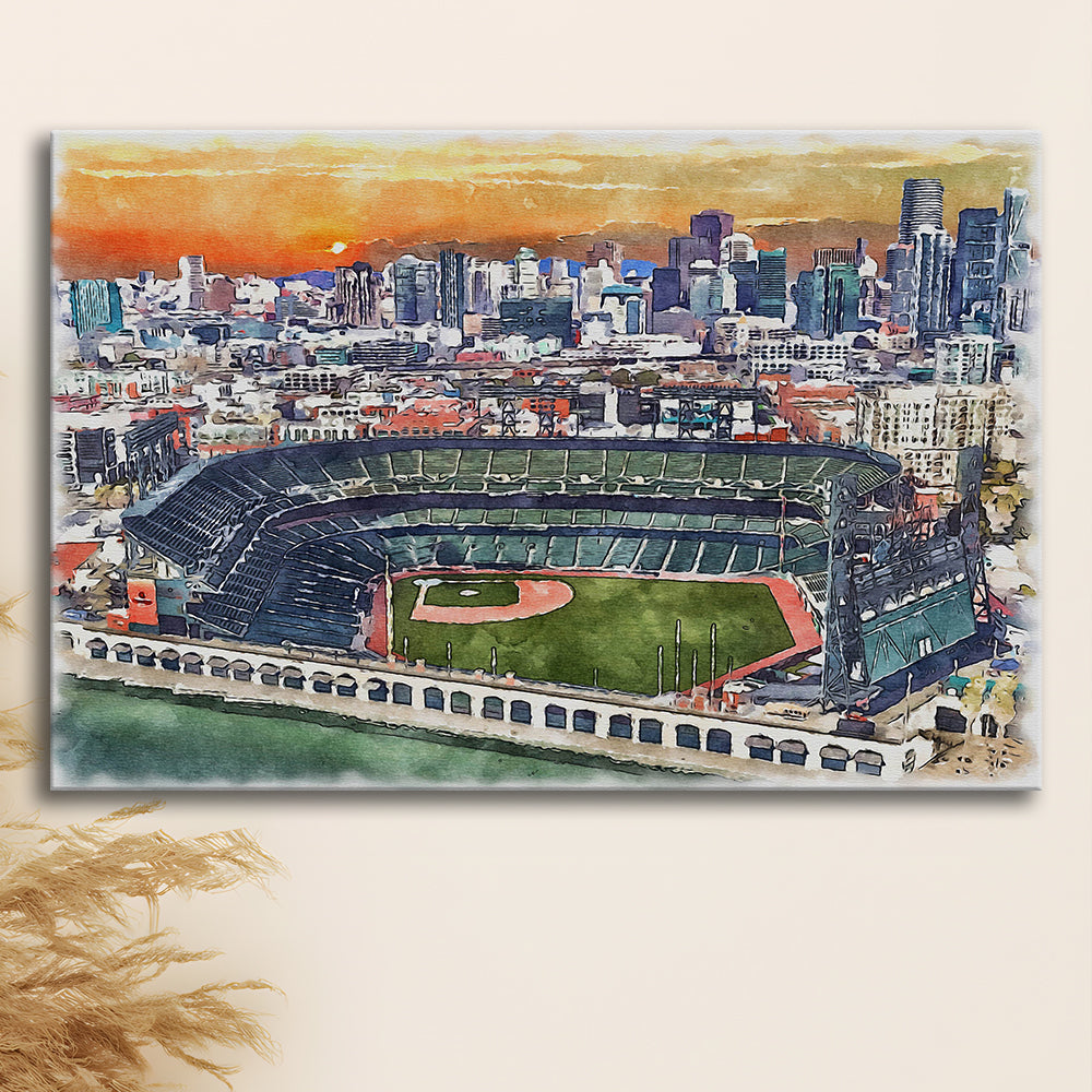 Giants Baseball Stadium, Oracle Park Watercolor, Sport Art, Gifts for him, Canvas Print Wall Art