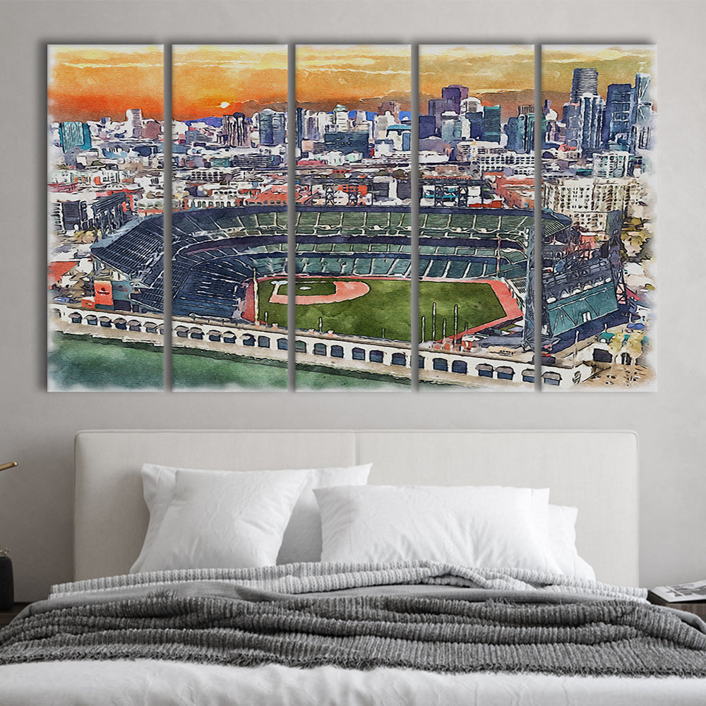 Giants Baseball Stadium, Oracle Park Watercolor, Sport Art, Extra Large Canvas Print Wall Art